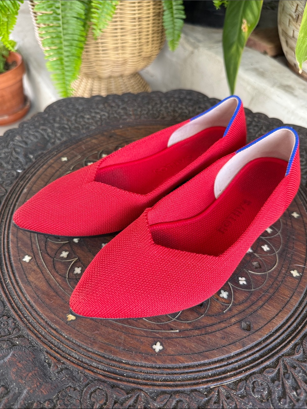 Rothy's Red Point Knit Slip-On Flats